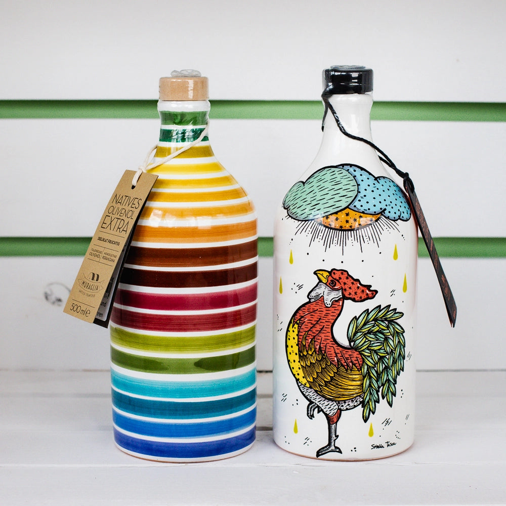 Natives Olivenöl, Tonkrug mit Streifen - 500ml
